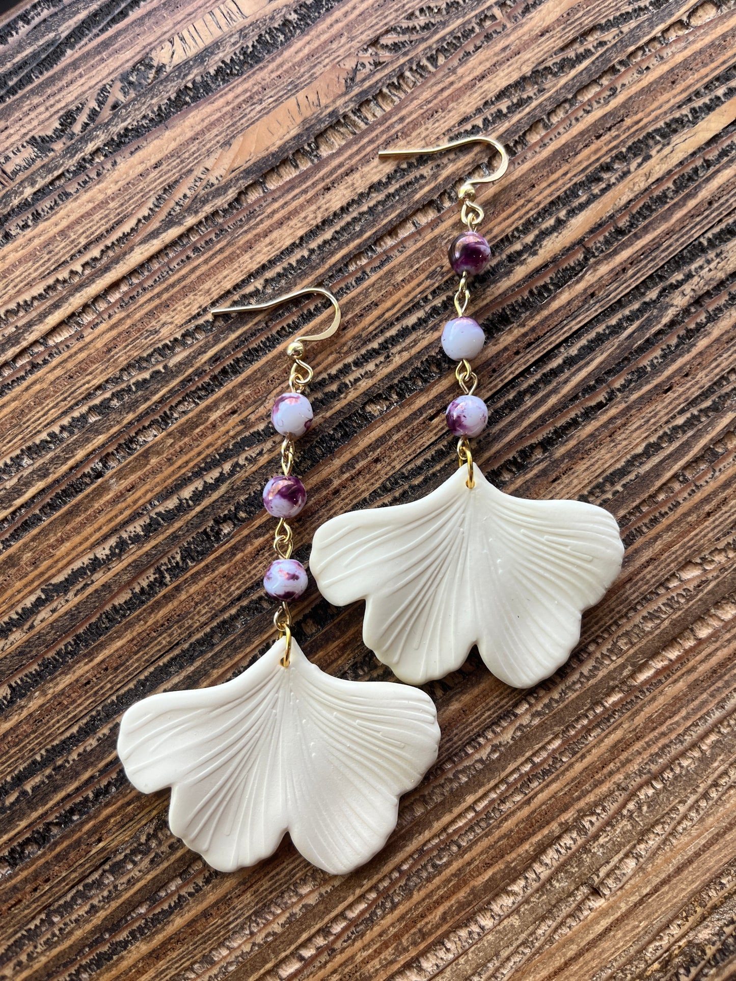 Cream Ginkgo Petal Drop Earrings