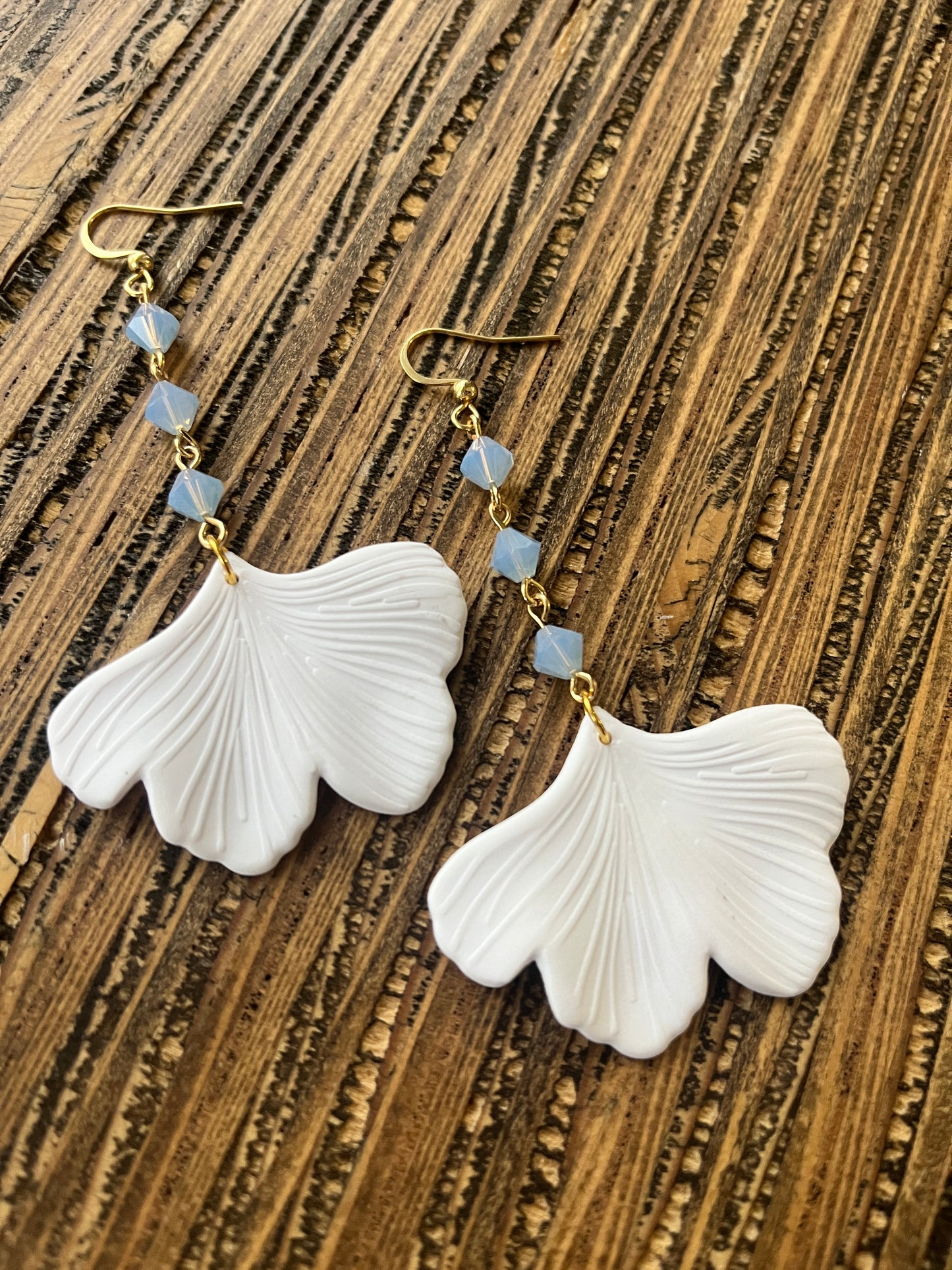 White Ginkgo Petal Drop Earrings