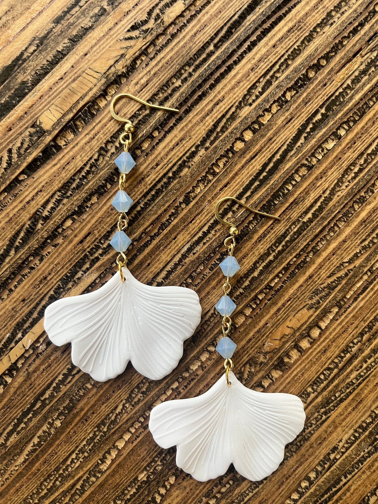 White Ginkgo Petal Drop Earrings