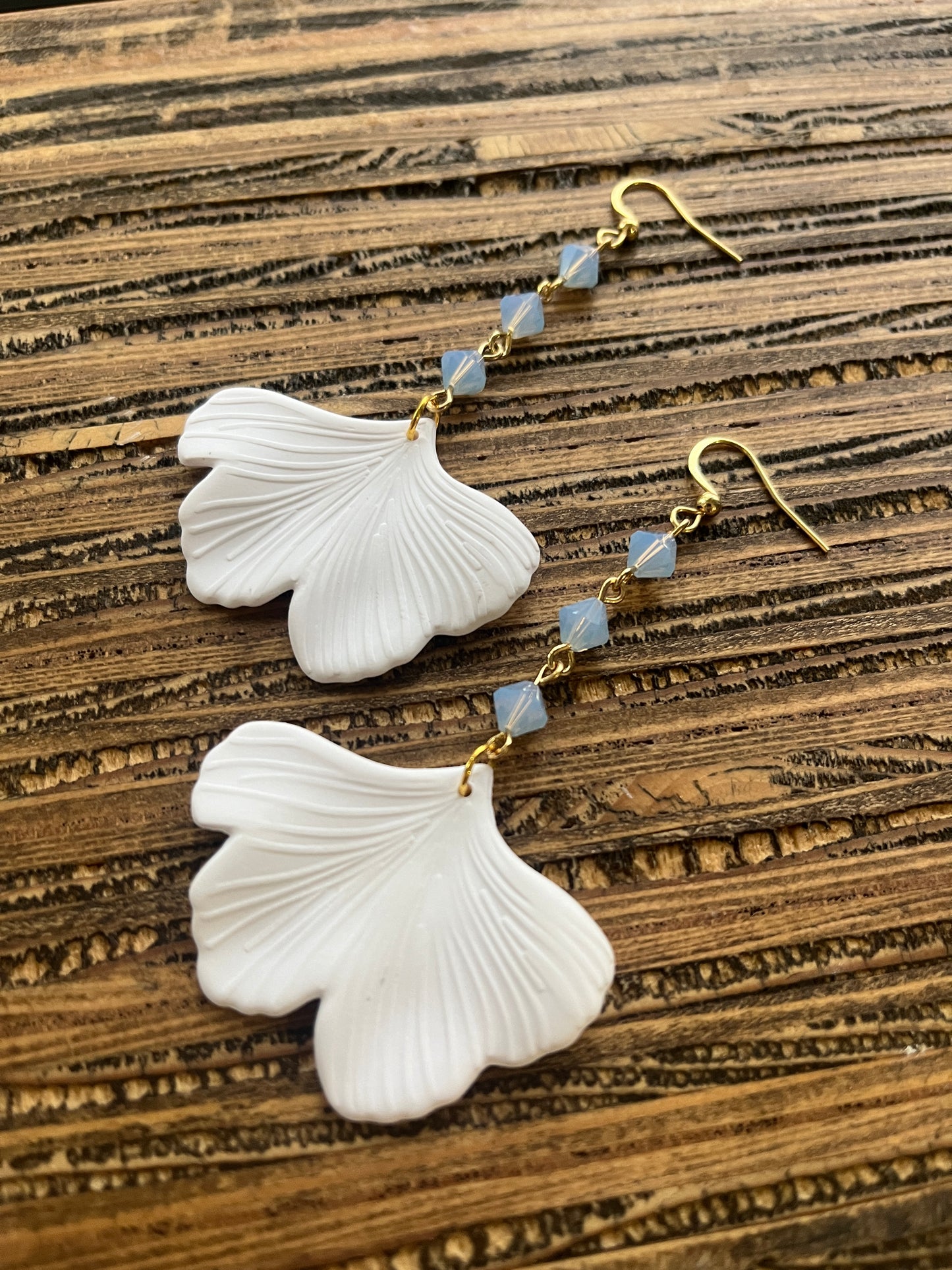 White Ginkgo Petal Drop Earrings