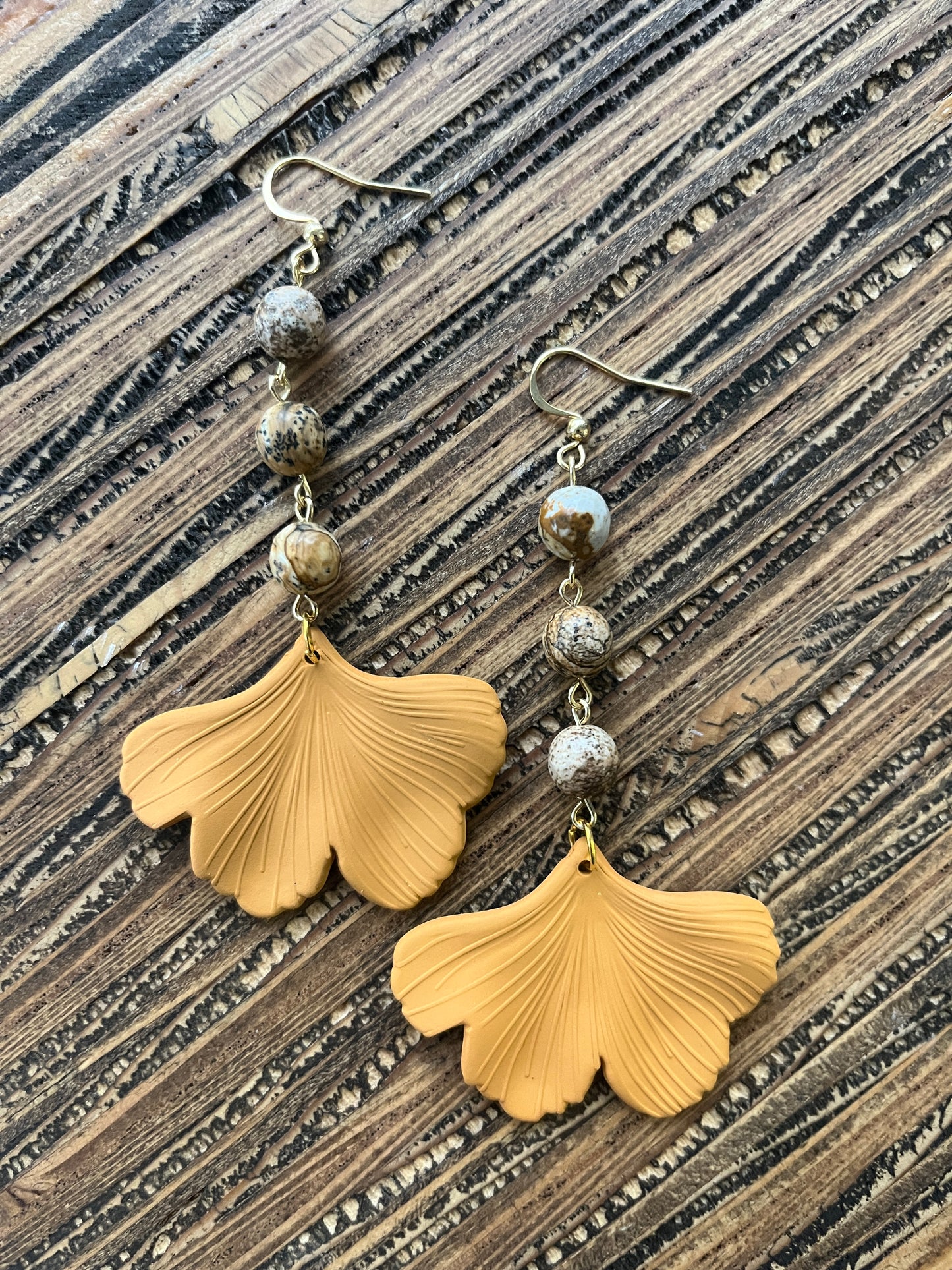 Tan Ginkgo Petal Drop Earrings
