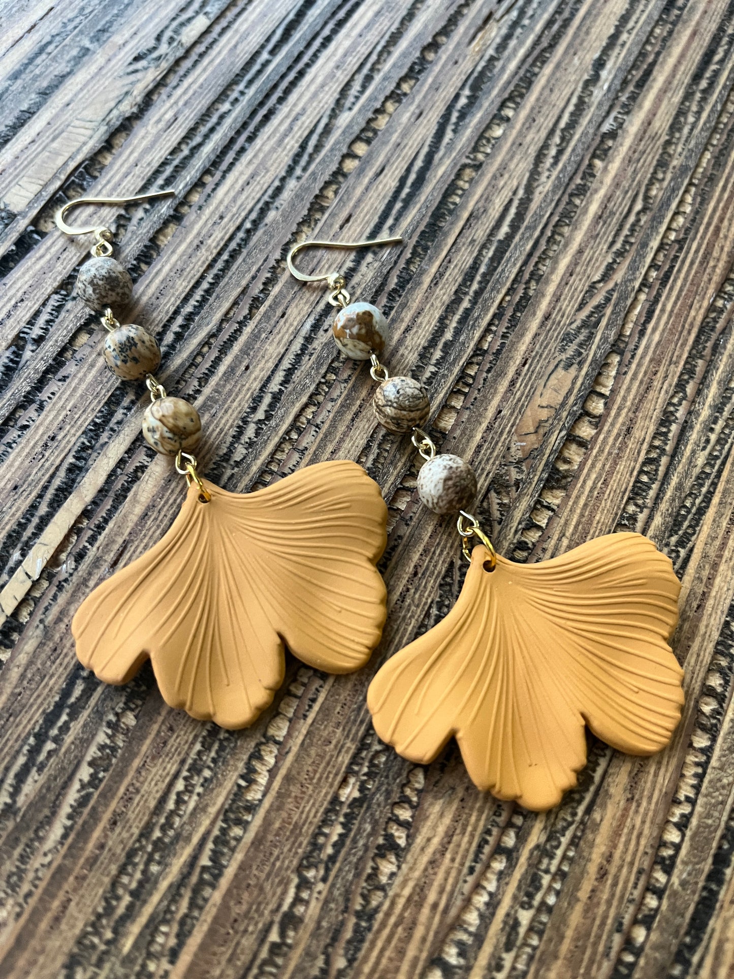 Tan Ginkgo Petal Drop Earrings