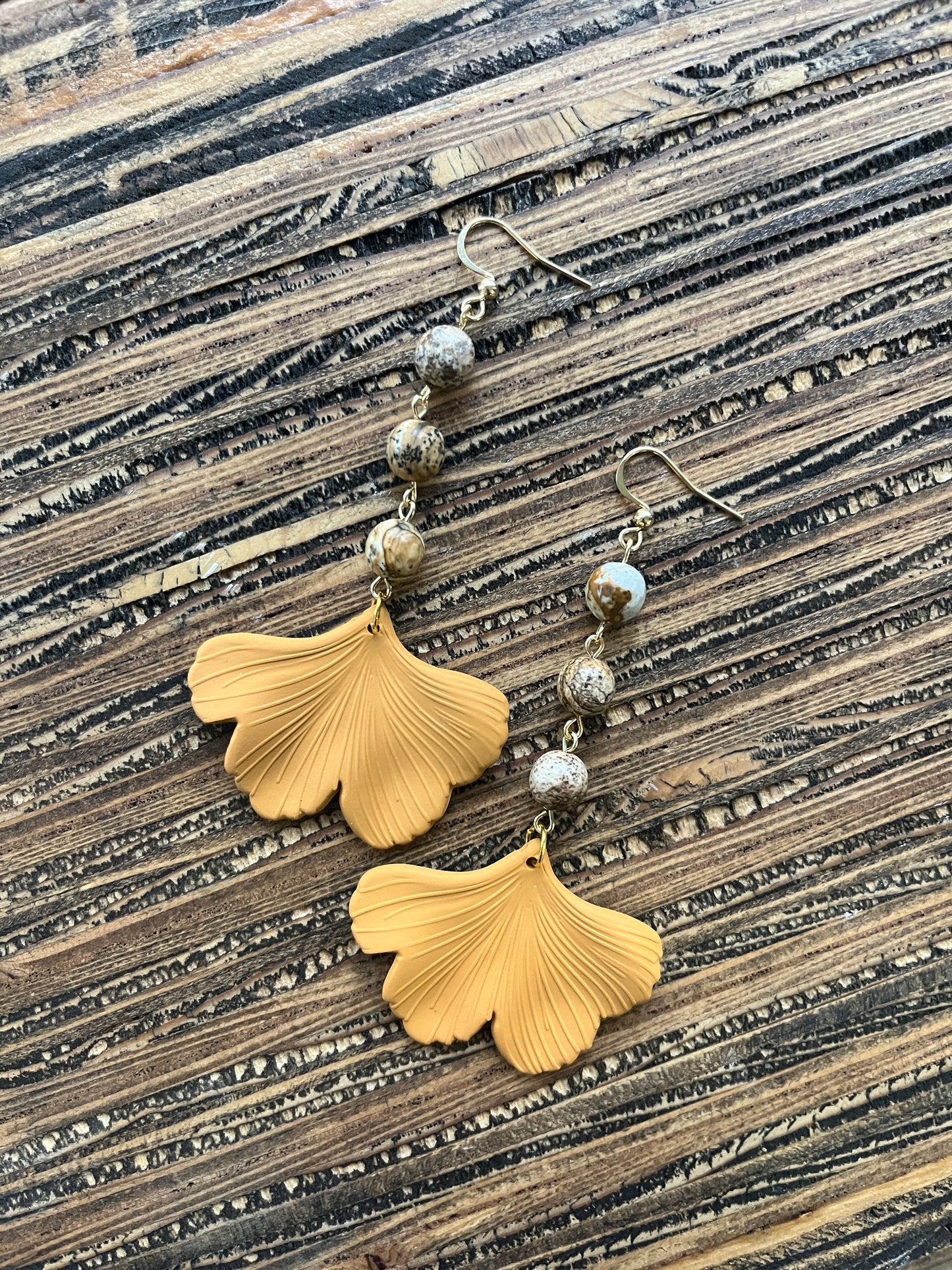 Tan Ginkgo Petal Drop Earrings
