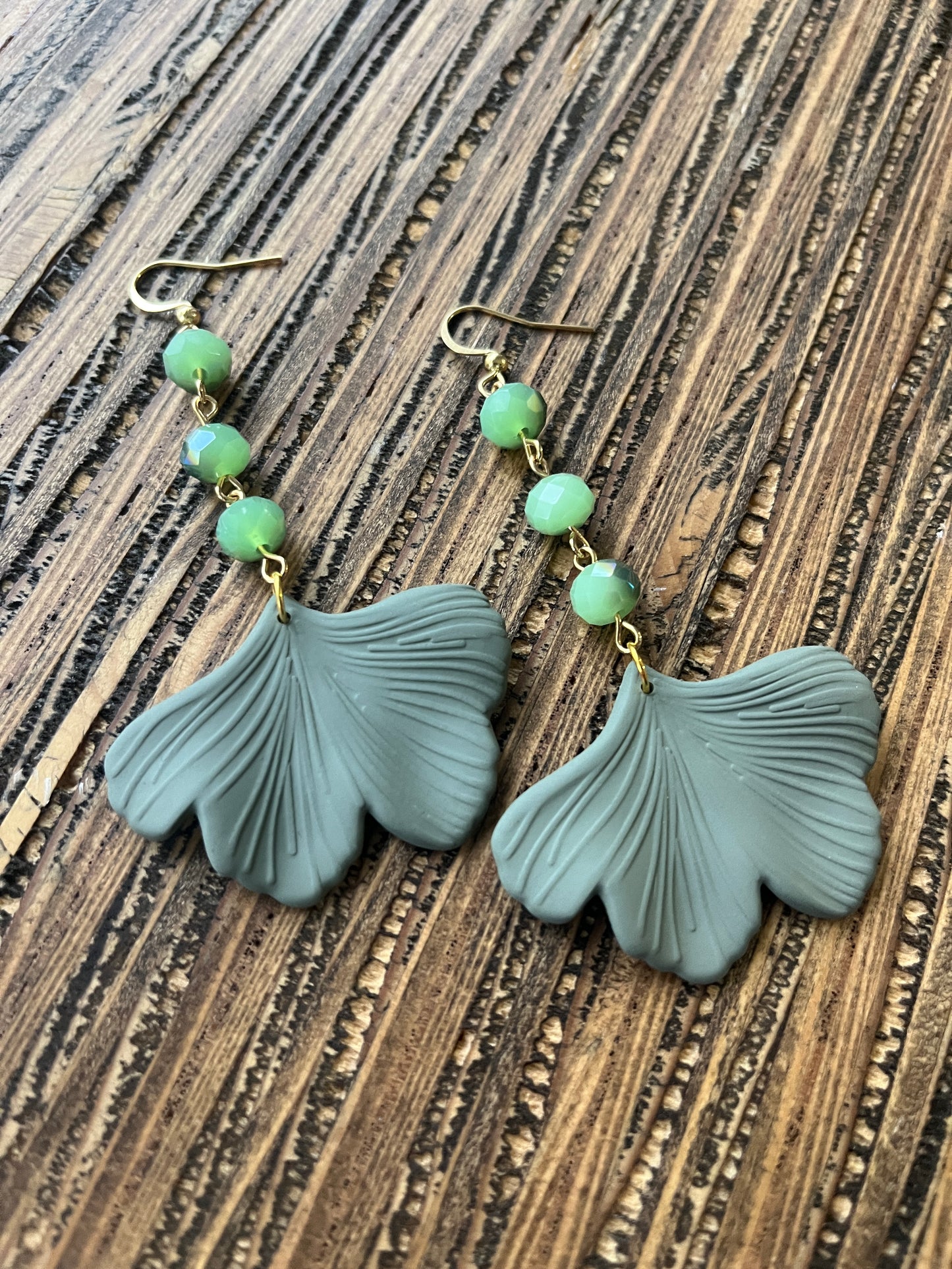 Olive Green Ginkgo Petal Drop Earrings