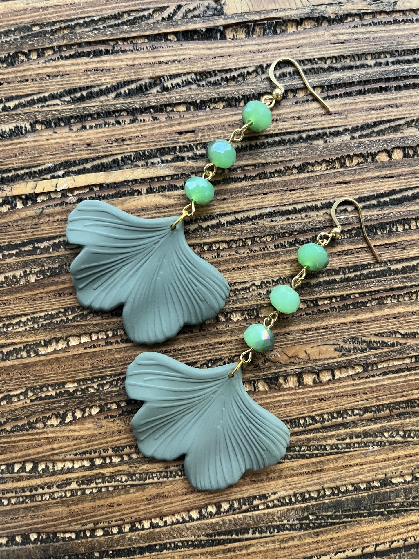 Olive Green Ginkgo Petal Drop Earrings
