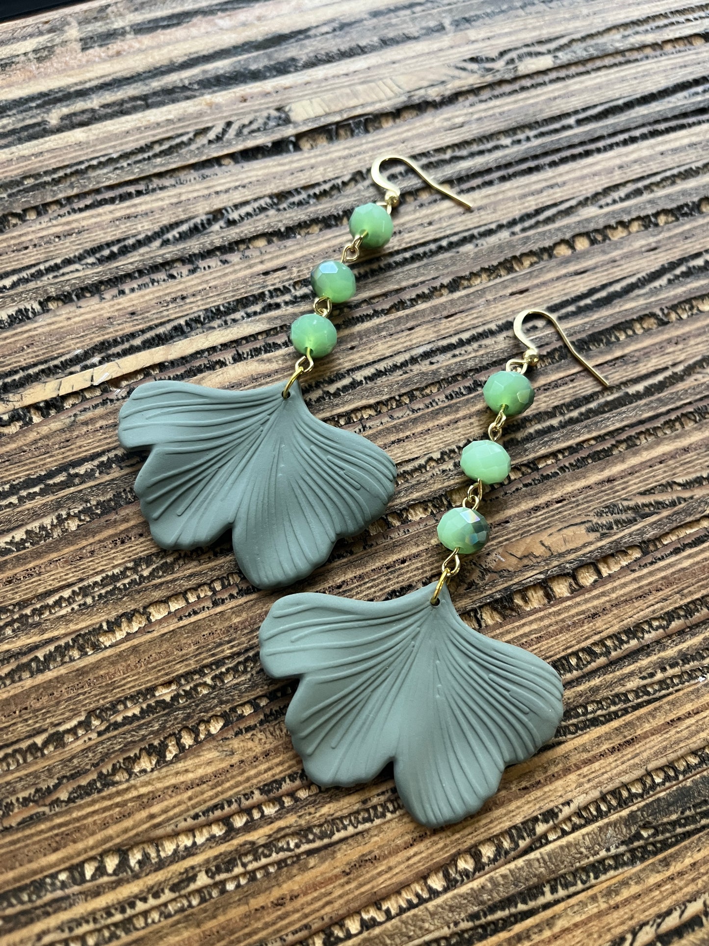 Olive Green Ginkgo Petal Drop Earrings