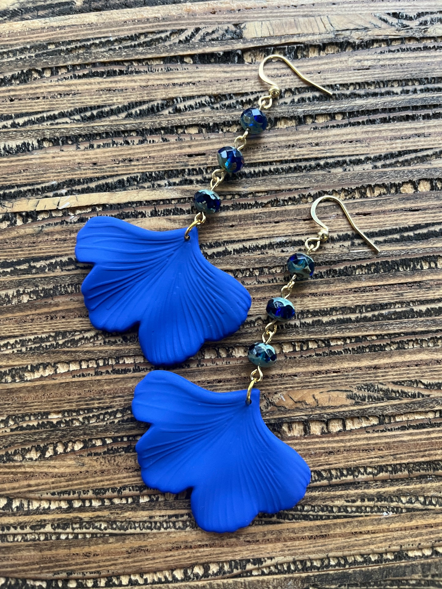 Blue Ginkgo Petal Drop Earrings