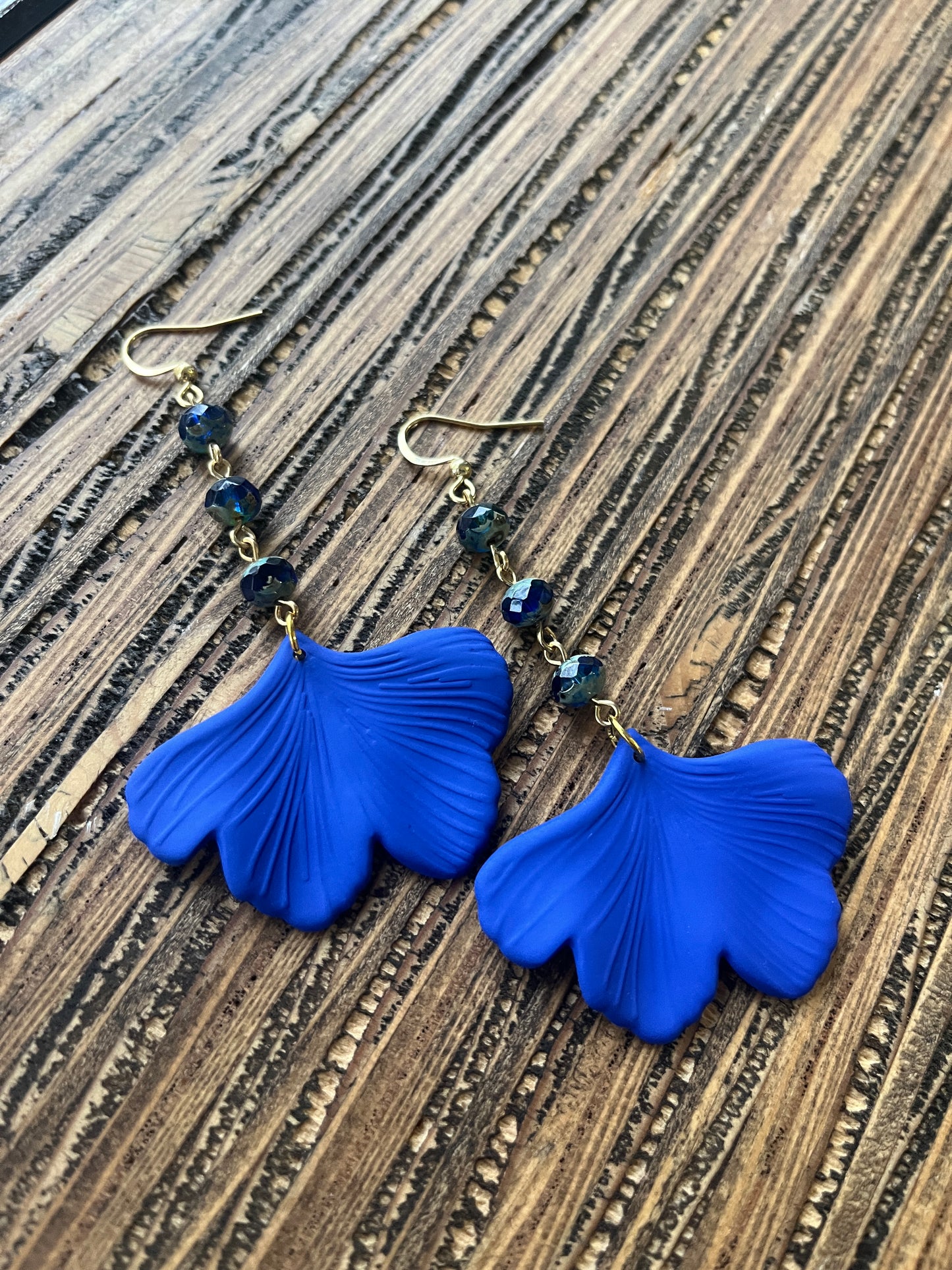 Blue Ginkgo Petal Drop Earrings
