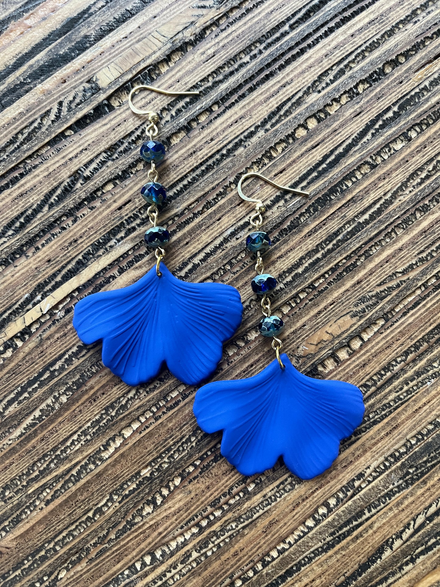 Blue Ginkgo Petal Drop Earrings