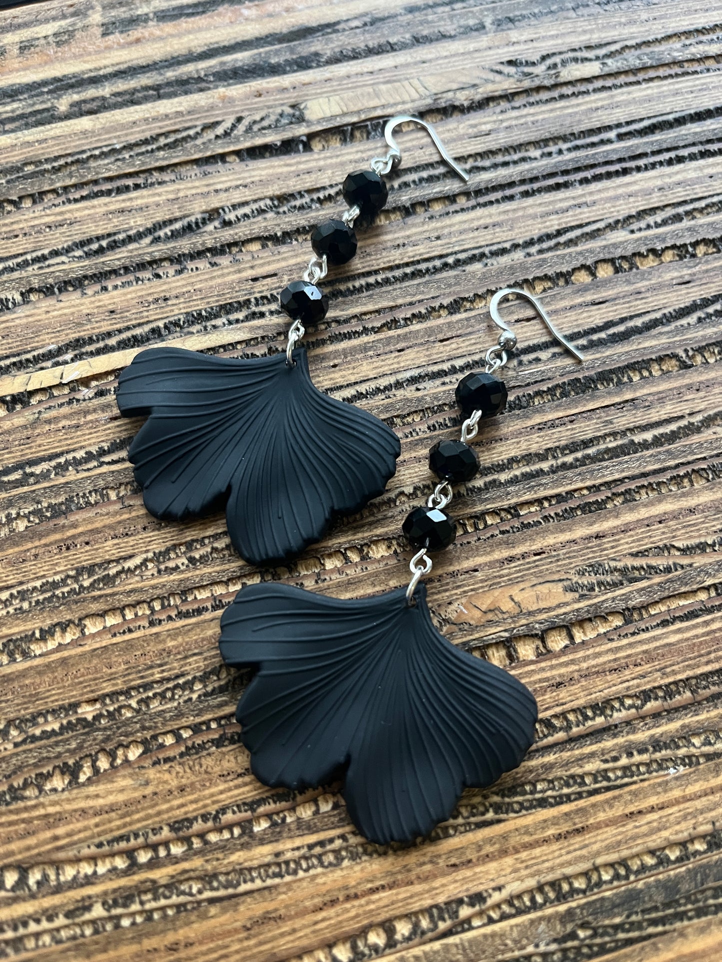 Black Ginkgo Petal Drop Earrings