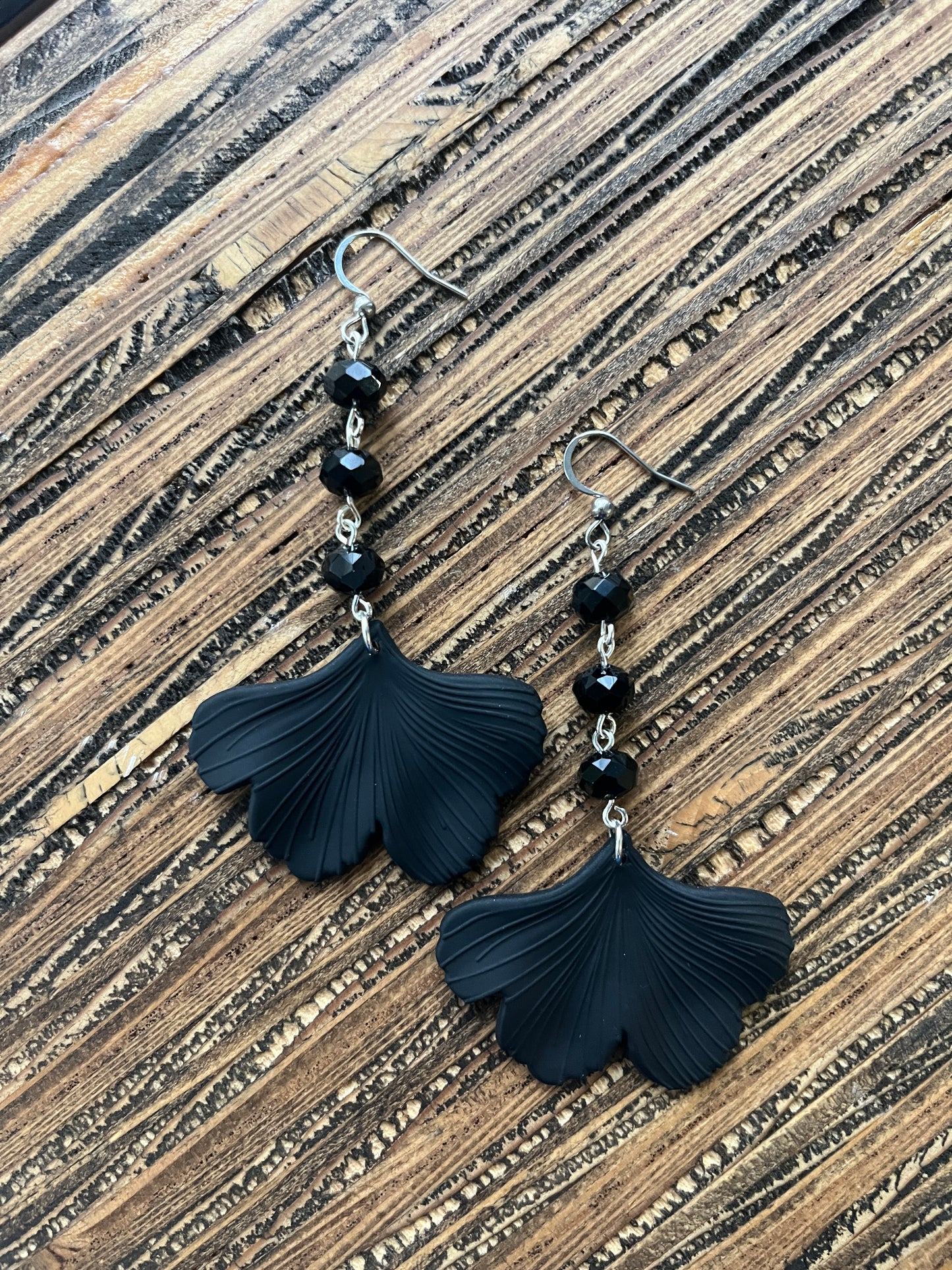 Black Ginkgo Petal Drop Earrings