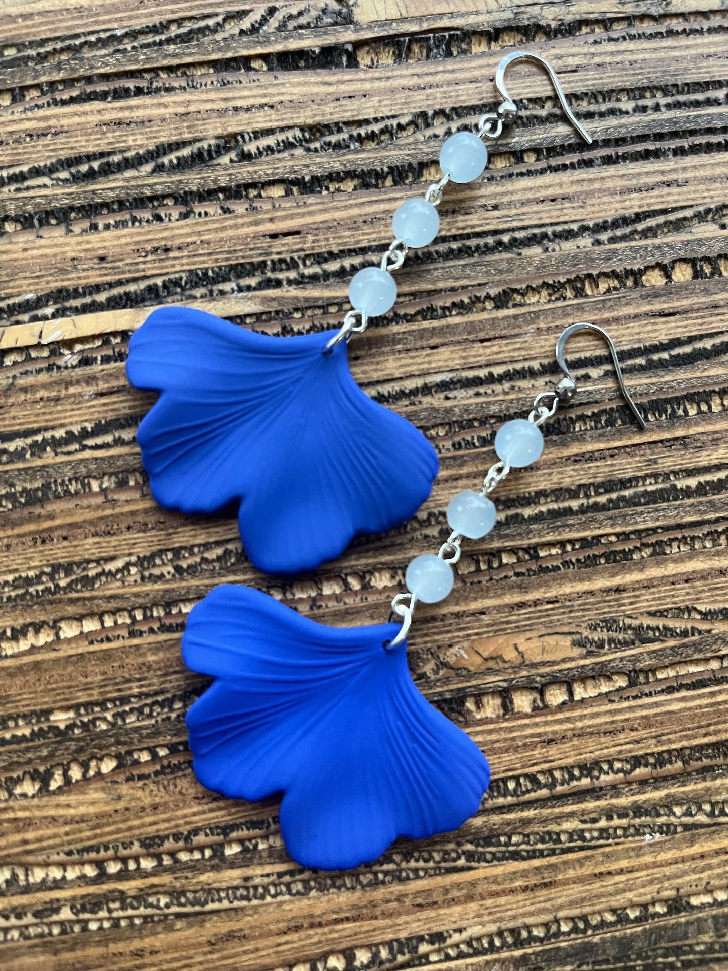 Blue with Blue Ginkgo Petal Drop Earrings