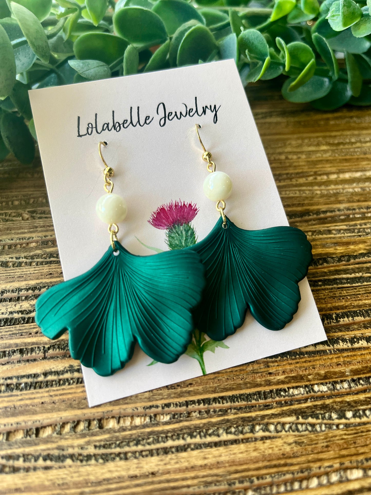 Emerald Green Ginkgo Petal Earrings