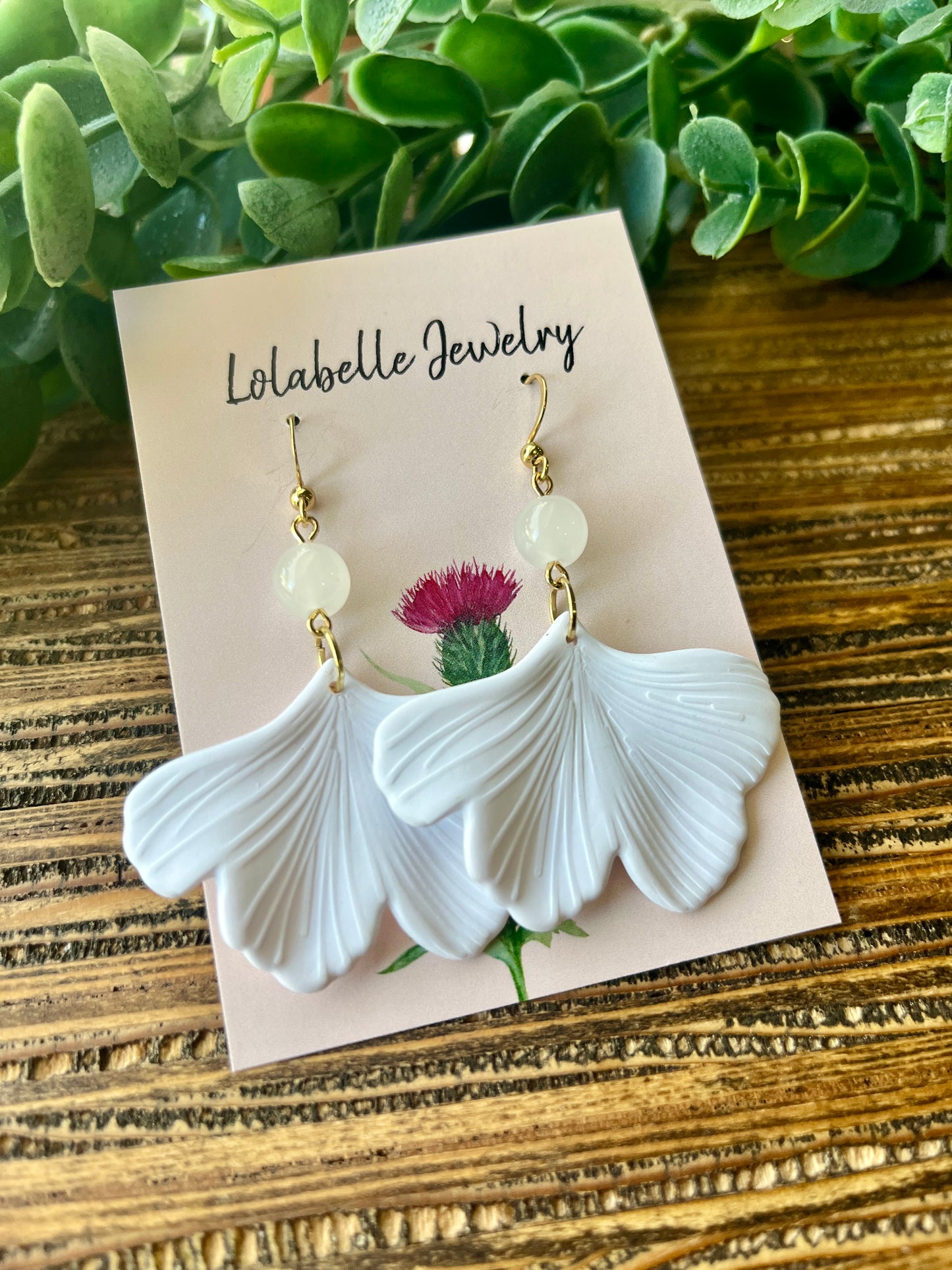 White Short Ginkgo Earrings, Wedding Earrings