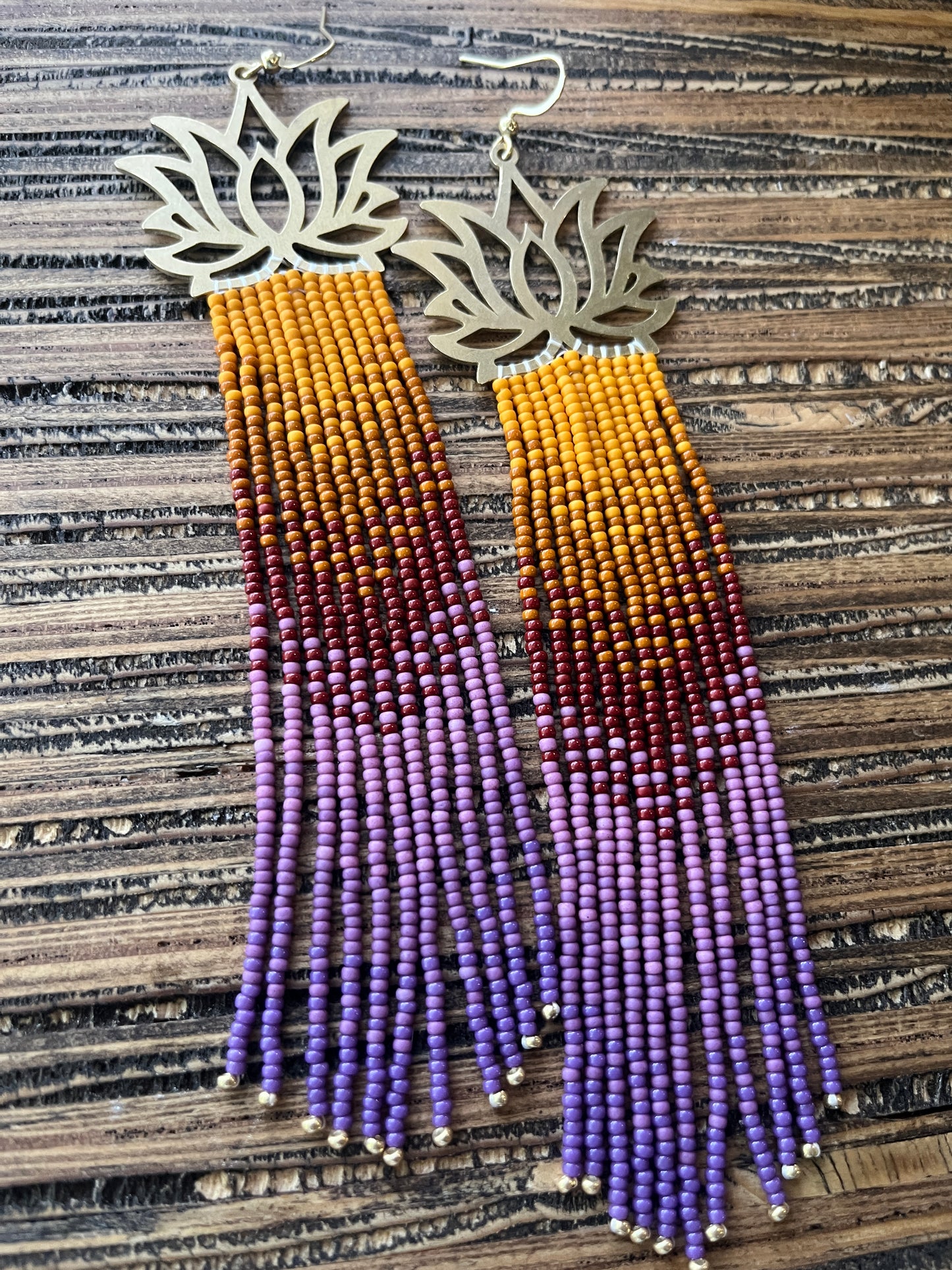 Extra Long Sunrise Fringe Lotus Earrings