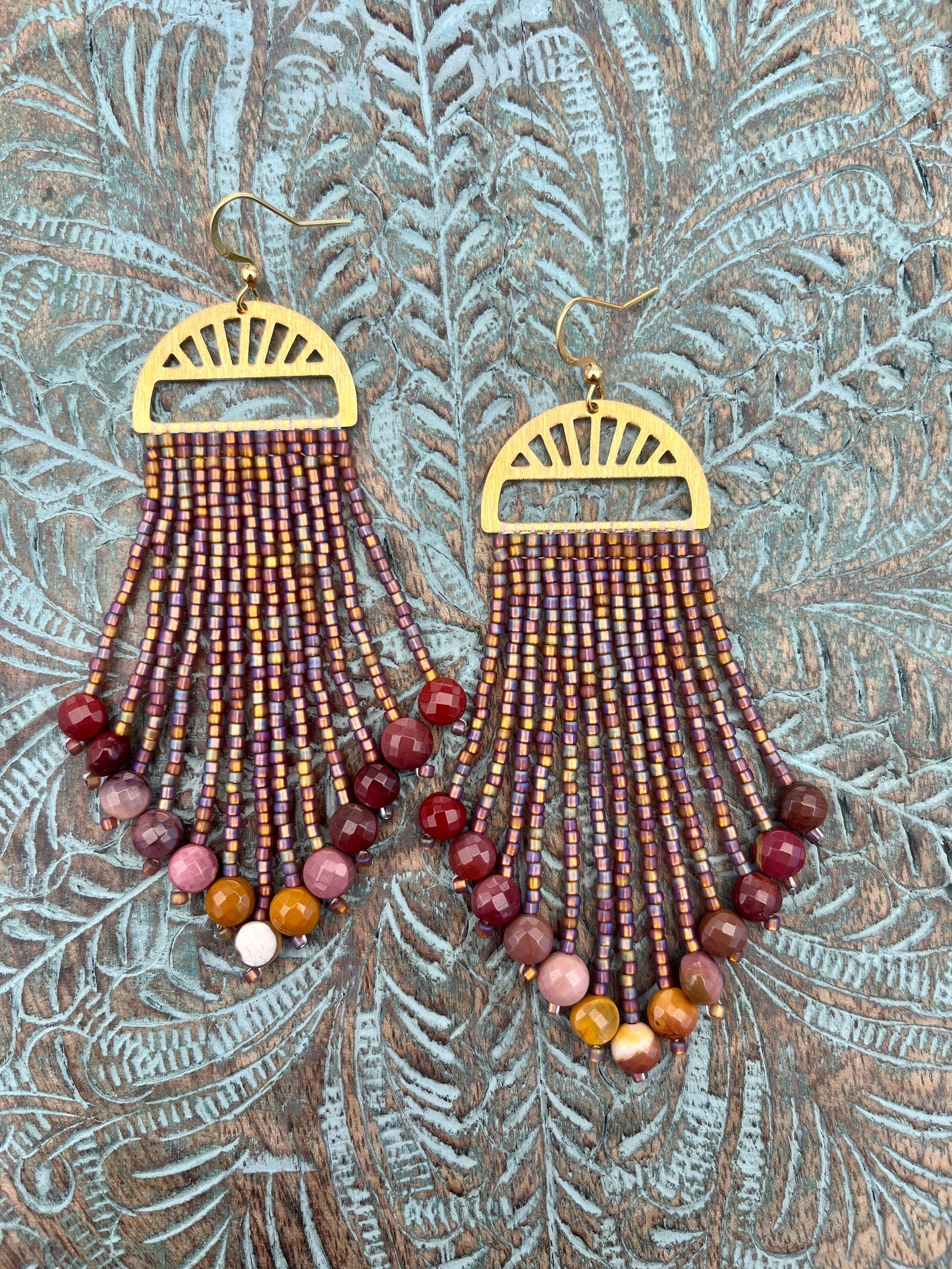 Fall Brown Mookaite Fringe Earrings