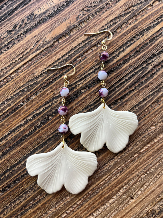 Cream Ginkgo Petal Drop Earrings