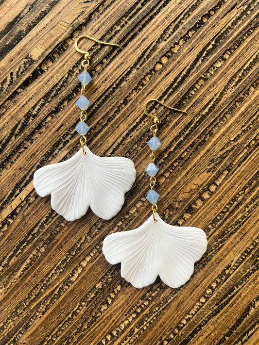 White Ginkgo Petal Drop Earrings