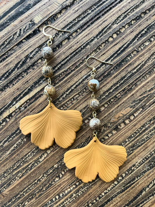 Tan Ginkgo Petal Drop Earrings