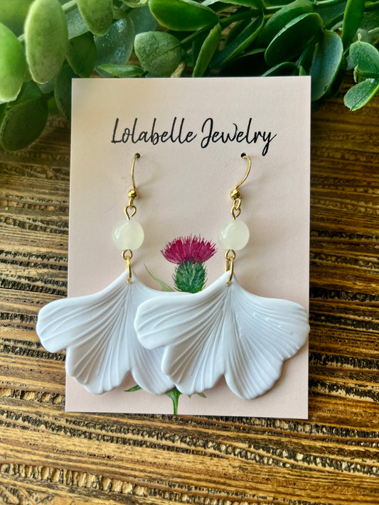 White Short Ginkgo Earrings, Wedding Earrings