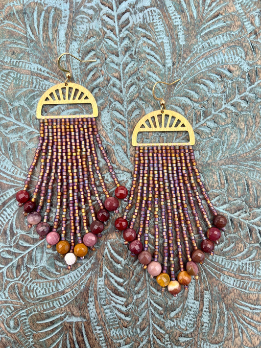 Fall Brown Mookaite Fringe Earrings
